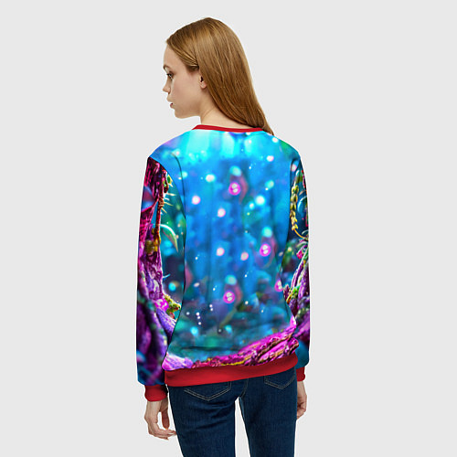 Женский свитшот Лемур в сказочном лесу / 3D-Красный – фото 4