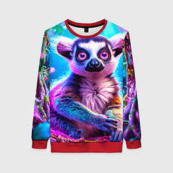 Свитшот женский Лемур в сказочном лесу, цвет: 3D-красный