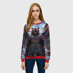 Свитшот женский Военный медведь в доспехах, цвет: 3D-красный — фото 2