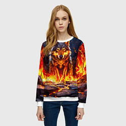 Свитшот женский Волк в огненной пещере, цвет: 3D-белый — фото 2