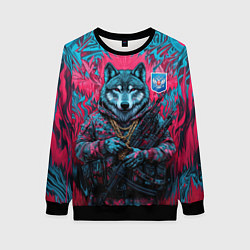 Свитшот женский Волк с гербом РФ, цвет: 3D-черный