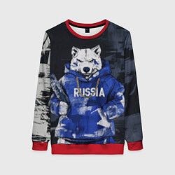 Свитшот женский Русский волк с автоматом, цвет: 3D-красный