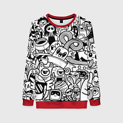 Свитшот женский Black and white doddle monsters, цвет: 3D-красный