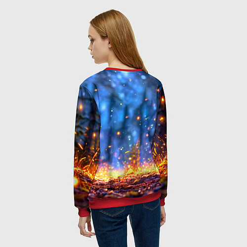 Женский свитшот Лосенок в лесу / 3D-Красный – фото 4