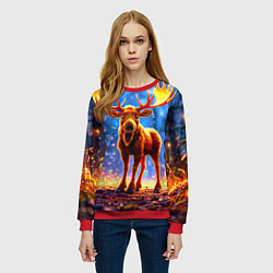 Свитшот женский Лосенок в лесу, цвет: 3D-красный — фото 2