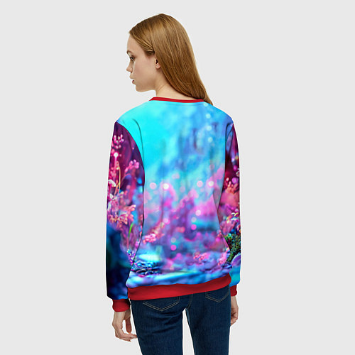 Женский свитшот Песец в неоновом свете / 3D-Красный – фото 4