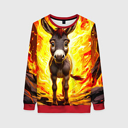Свитшот женский Ослик в огне, цвет: 3D-красный