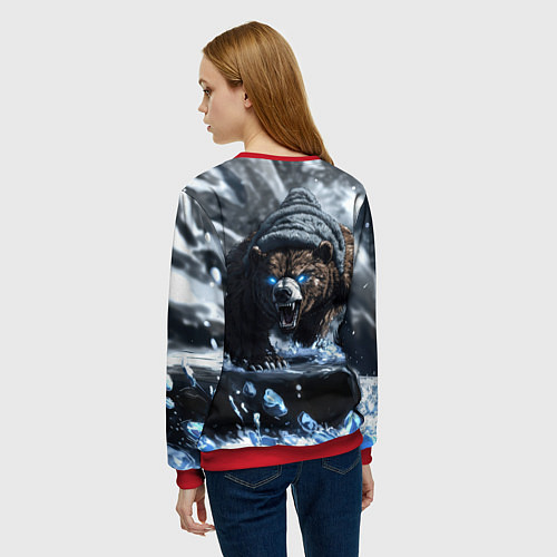 Женский свитшот Я русский - агрессивный медведь / 3D-Красный – фото 4