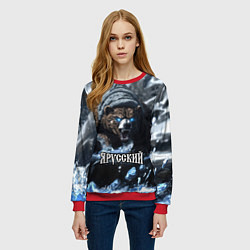 Свитшот женский Я русский - агрессивный медведь, цвет: 3D-красный — фото 2