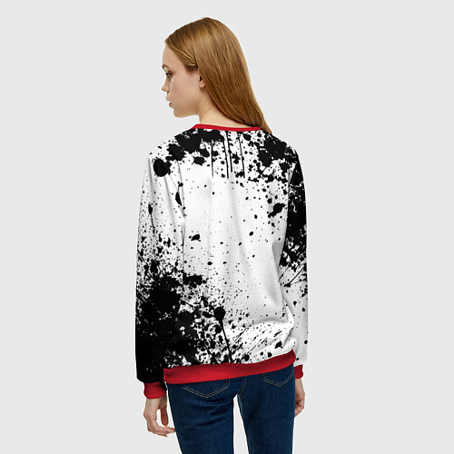 Женский свитшот Assassins creed shadows - черно-белые брызги / 3D-Красный – фото 4