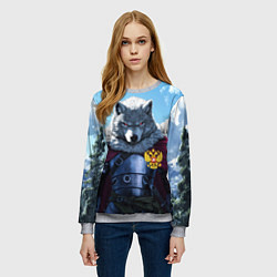 Свитшот женский Волк русский защитник, цвет: 3D-меланж — фото 2