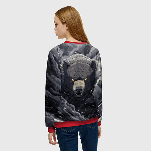 Женский свитшот Защитник славянских земель - медведь / 3D-Красный – фото 4