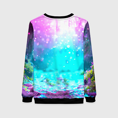 Женский свитшот Пингвин в неоновых искрах / 3D-Черный – фото 2