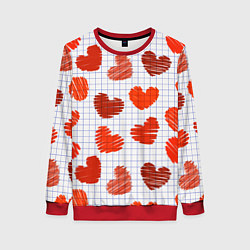 Свитшот женский Сердца на бумаге, цвет: 3D-красный