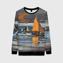 Свитшот женский Живопись с парусниками, цвет: 3D-черный