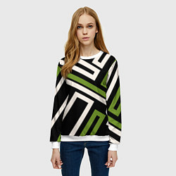 Свитшот женский Прямоугольники по диагонали-зеленый, черный, цвет: 3D-белый — фото 2
