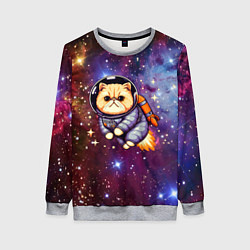 Свитшот женский Котик космонавт в открытом космосе, цвет: 3D-меланж