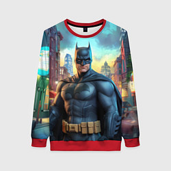 Свитшот женский Бэтмен неоновый город, цвет: 3D-красный
