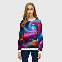 Свитшот женский Неоновая галактическая спираль - нейроарт, цвет: 3D-белый — фото 2
