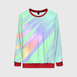 Свитшот женский Светлый зелёный мятный с полосами градиент, цвет: 3D-красный