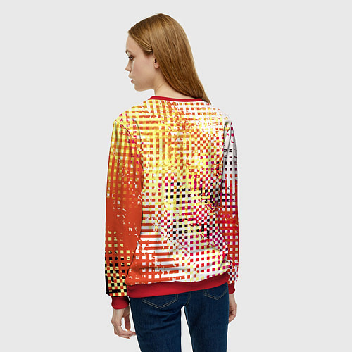 Женский свитшот Абстракция жёлтый с оранжевым / 3D-Красный – фото 4