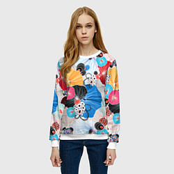 Свитшот женский Цветы - абстрактные узоры, цвет: 3D-белый — фото 2