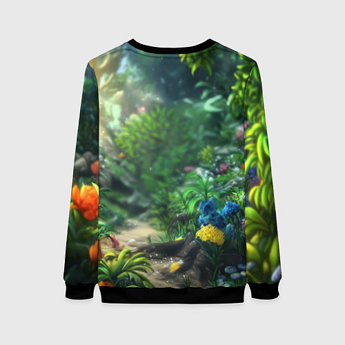 Женский свитшот Единорожка в зеленом лесу / 3D-Черный – фото 2