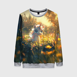 Свитшот женский Белая маленькая единорожка, цвет: 3D-меланж
