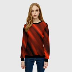 Свитшот женский Красно-оранжевый полосы текстурные с затемнением, цвет: 3D-черный — фото 2