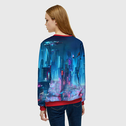 Женский свитшот Mass Effect - neon glow fantastic / 3D-Красный – фото 4