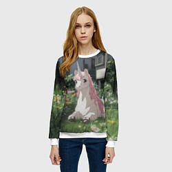 Свитшот женский Единорог в городе, цвет: 3D-белый — фото 2