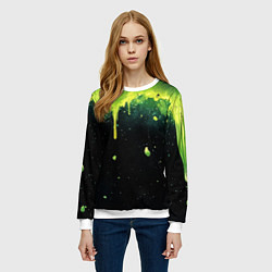 Свитшот женский Зеленая стекающая краска по черному фону, цвет: 3D-белый — фото 2