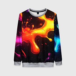 Свитшот женский Радужные кляксы на черном фоне, цвет: 3D-меланж