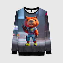 Свитшот женский Крутой капибара с пистолетом - киберпанк фантазия, цвет: 3D-черный