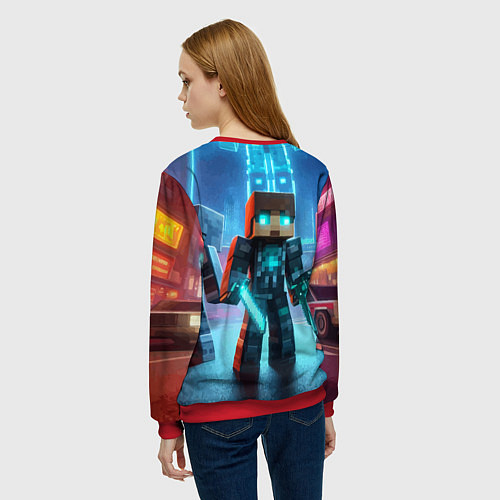 Женский свитшот Minecraft - ai art neon glow / 3D-Красный – фото 4
