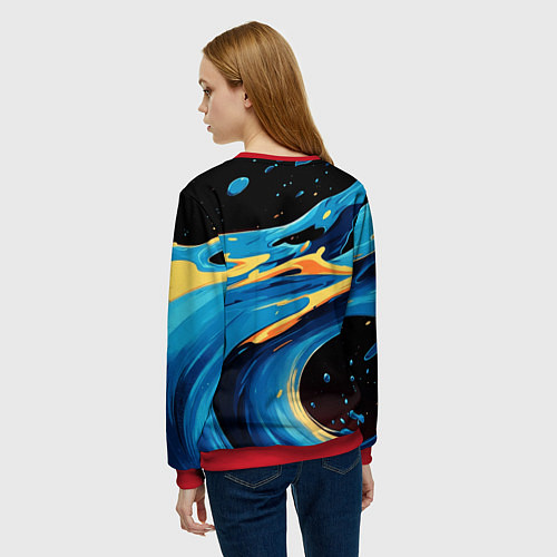 Женский свитшот Синяя волна из красок / 3D-Красный – фото 4