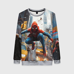 Свитшот женский Человек-паук пробирается сквозь такси, цвет: 3D-меланж