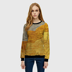Свитшот женский Золотые волны на сером текстура, цвет: 3D-черный — фото 2