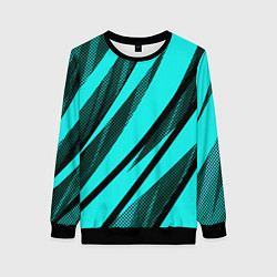 Свитшот женский Неоновый голубой с чёрным абстракция с полосами, цвет: 3D-черный