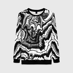 Свитшот женский Закрученные волны - чб абстракция, цвет: 3D-черный