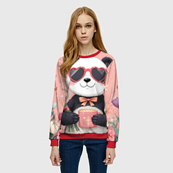 Свитшот женский Панда с поздравлениями и с цветами, цвет: 3D-красный — фото 2