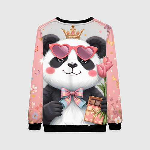 Женский свитшот Панда в очках с подарками и с цветами на 8 марта / 3D-Черный – фото 2