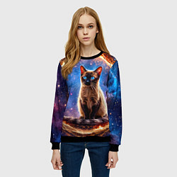 Свитшот женский Сиамская кошка в космосе, цвет: 3D-черный — фото 2
