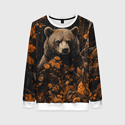 Свитшот женский Медведь в лесной чаще, цвет: 3D-белый