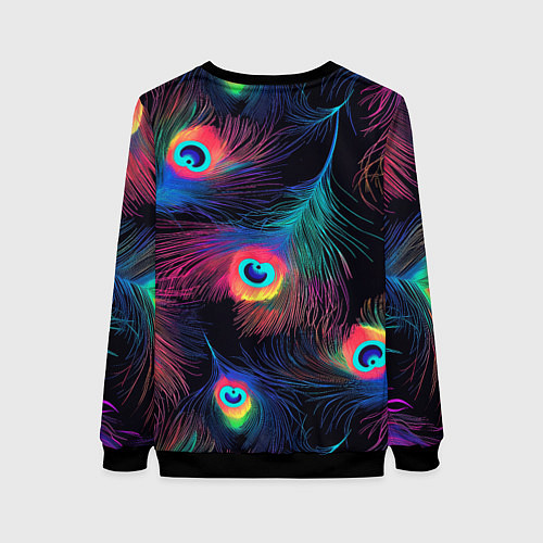Женский свитшот Павлиньи перья - разные оттенки / 3D-Черный – фото 2