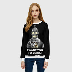 Свитшот женский Бендер - я хочу с тобой выпить, цвет: 3D-белый — фото 2
