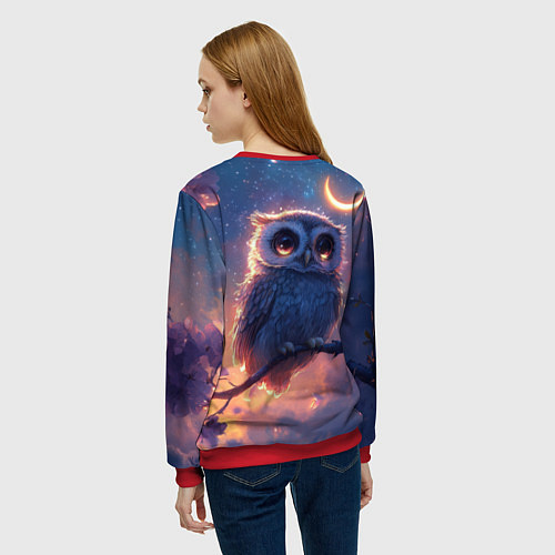 Женский свитшот Совушка и полумесяц / 3D-Красный – фото 4