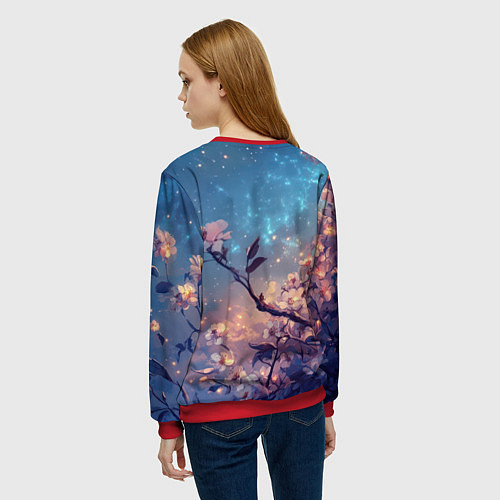 Женский свитшот Сова на фоне ночного неба / 3D-Красный – фото 4