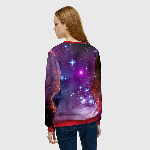 Женский свитшот Космонавт капибара в неоновом космосе / 3D-Красный – фото 4