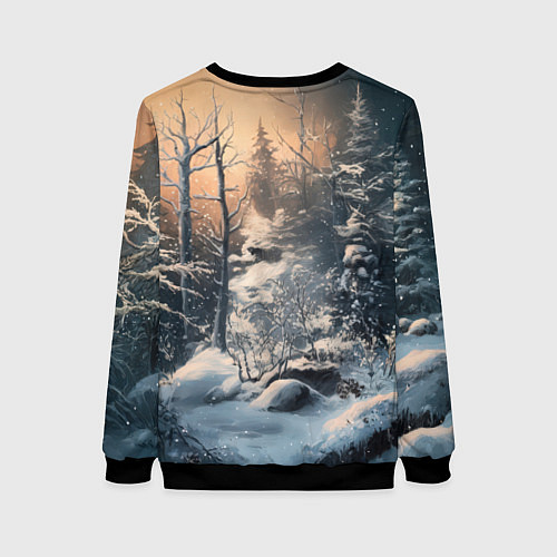 Женский свитшот Белый лисенок в зимнем лесу / 3D-Черный – фото 2